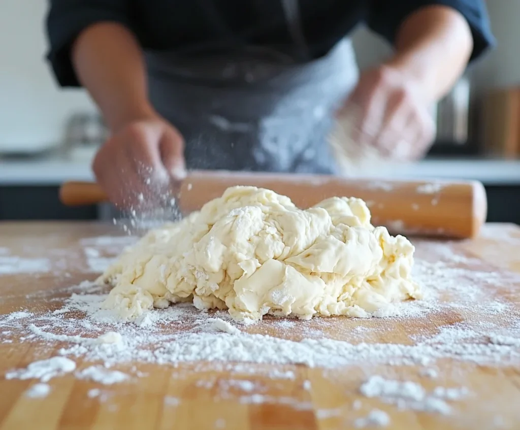 Braided Chocolate Chip Brioche Recipe: A Buttery, Decadent Bake for Every Occasion 3 Kneading brioche dough on a wooden surface.