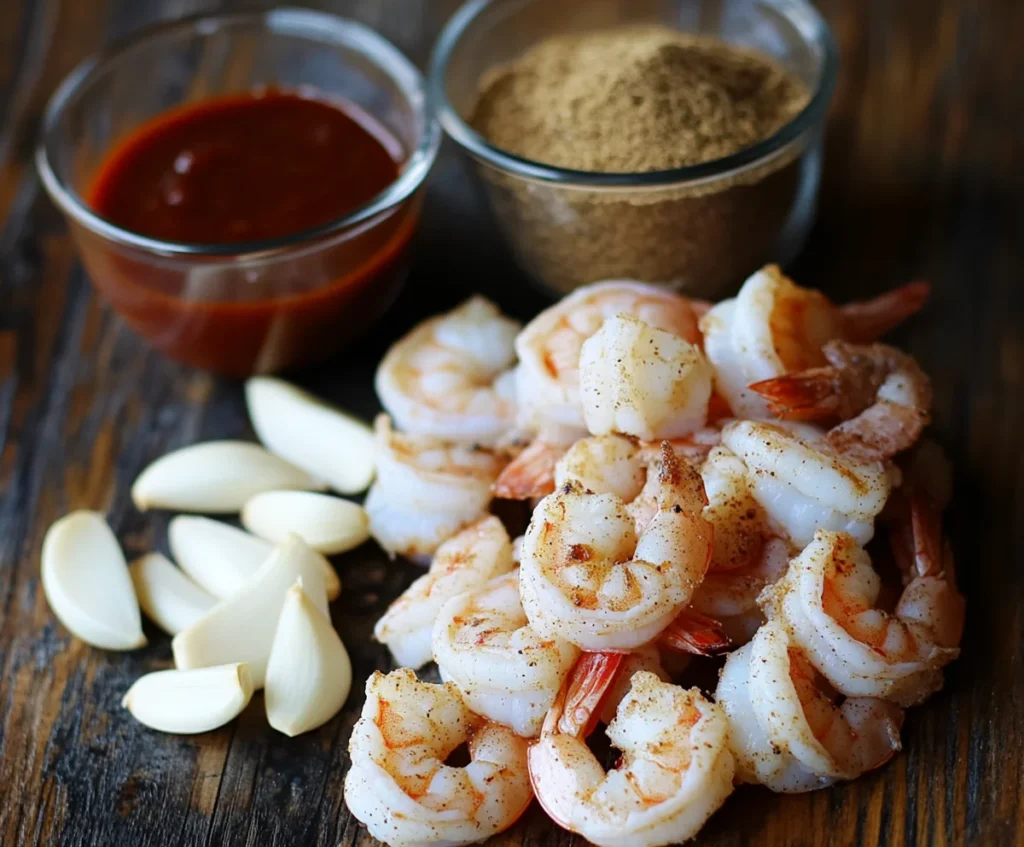 BBQ Shrimp Recipe: The Ultimate Guide to Grilled Flavor Perfection 2 Ingredients for BBQ shrimp, including fresh shrimp, garlic, spices, and sauce ingredients