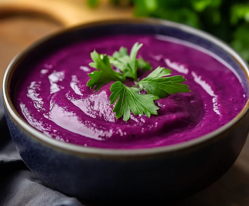 Purple Sweet Potato Recipe: Your Complete Guide to Cooking with This Superfood 2 A creamy purple sweet potato soup served in a bowl, topped with fresh parsley.