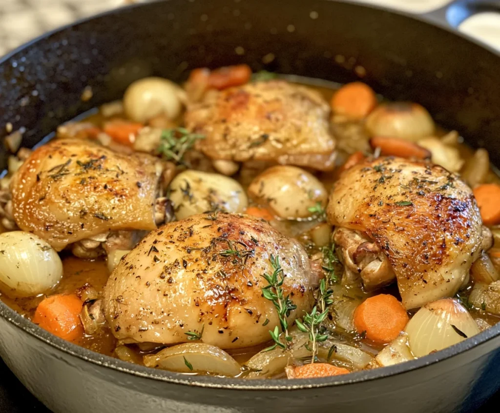 Braised Chicken in the Oven with Crispy Skin Recipe: Tender Meat, Golden Skin, Unforgettable Flavor 4 Braising chicken in the oven with herbs and vegetables.