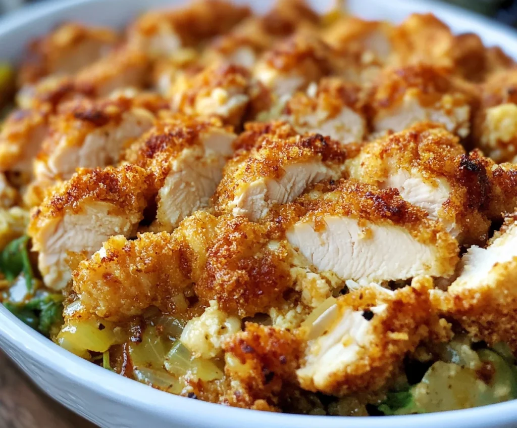 A plated meal of roasted chicken, dressing, mashed potatoes, and vegetables.