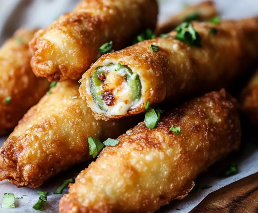 Cooking process of jalapeño poppers in egg roll wrappers