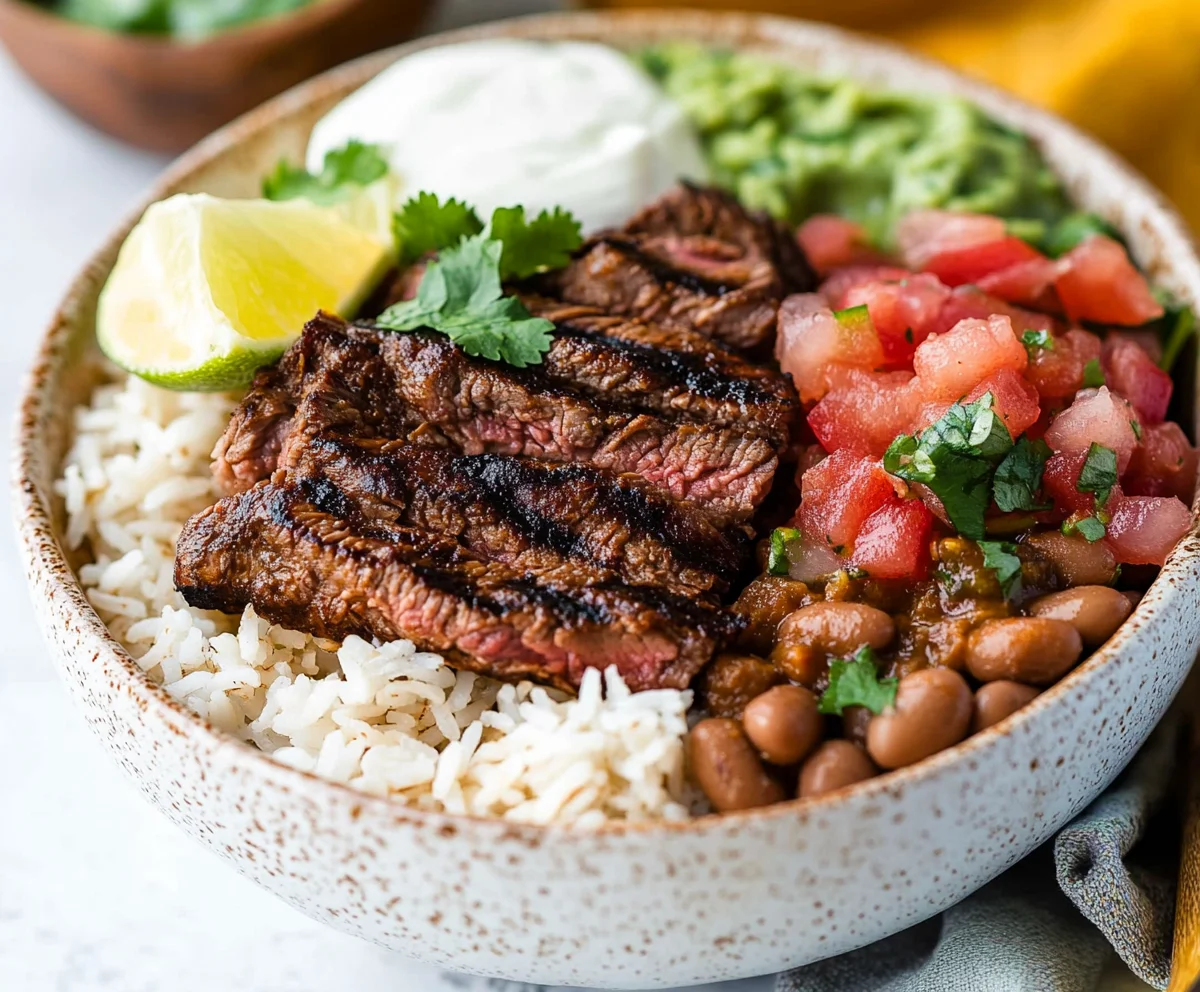 a bowl of food with meat and limes