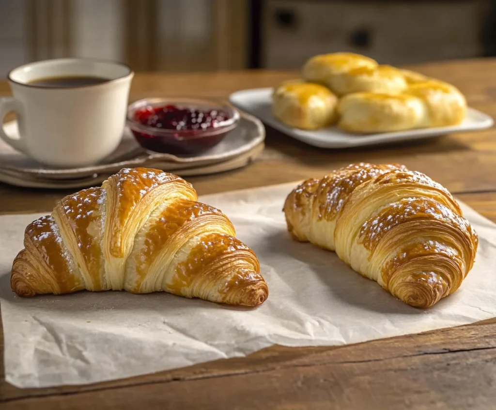 Rolling dough for croissants and gipfelis.