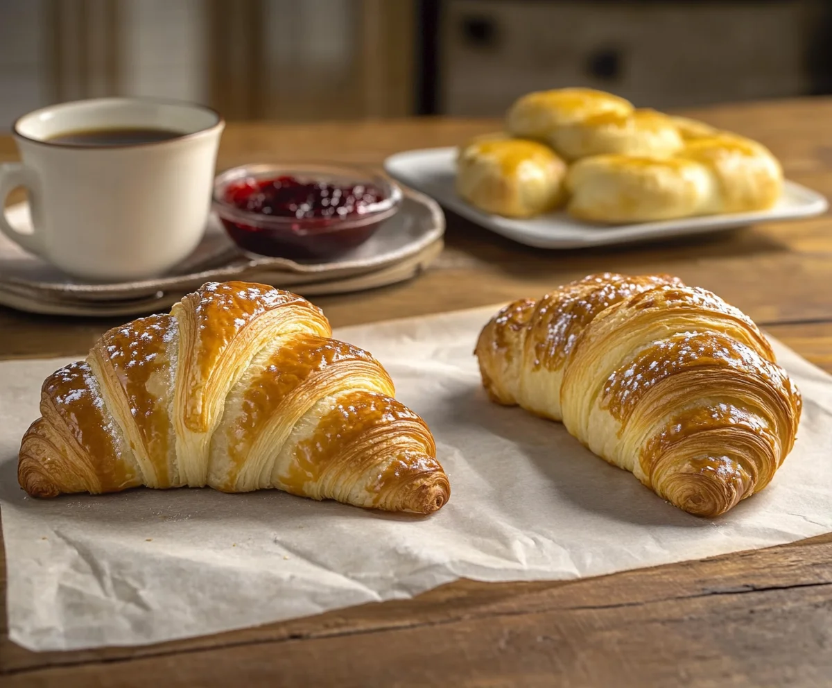Rolling dough for croissants and gipfelis.
