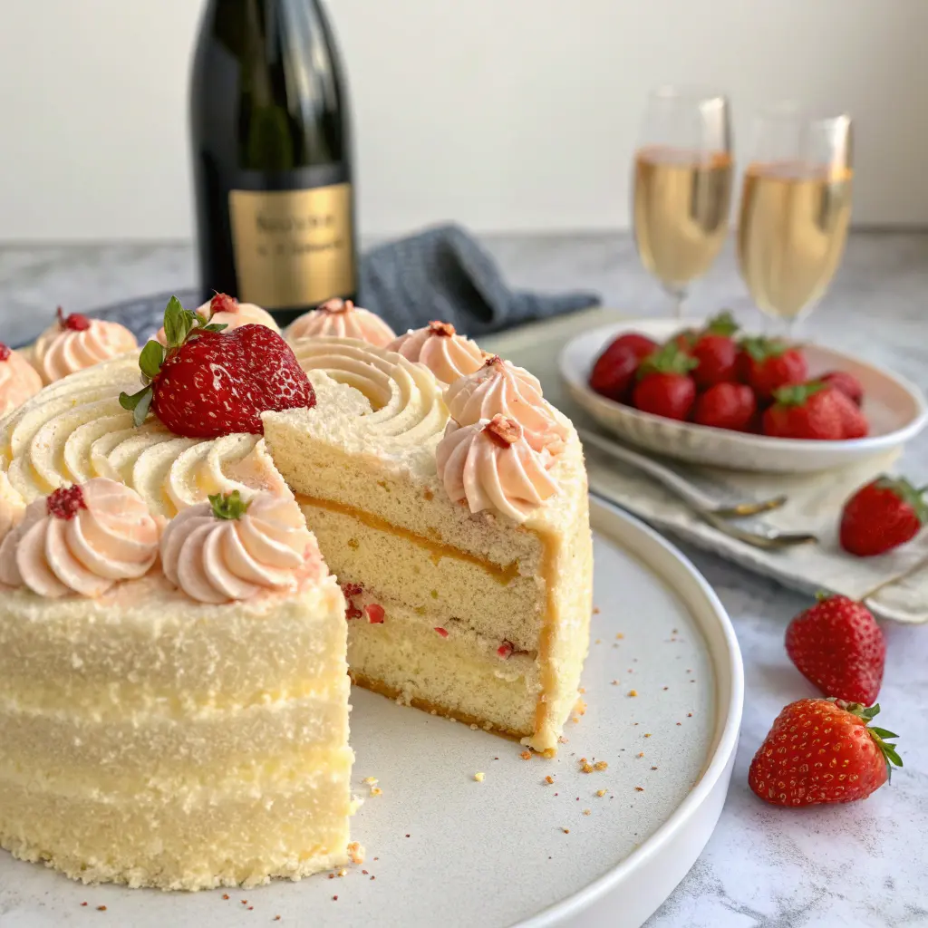 Champagne Cake Recipe for celebrations with sugared cranberries