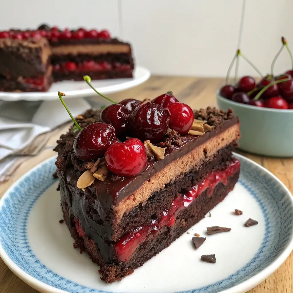 Easy Black Forest Cake Recipe – Rich Chocolate Cake with Cherries and Whipped Cream