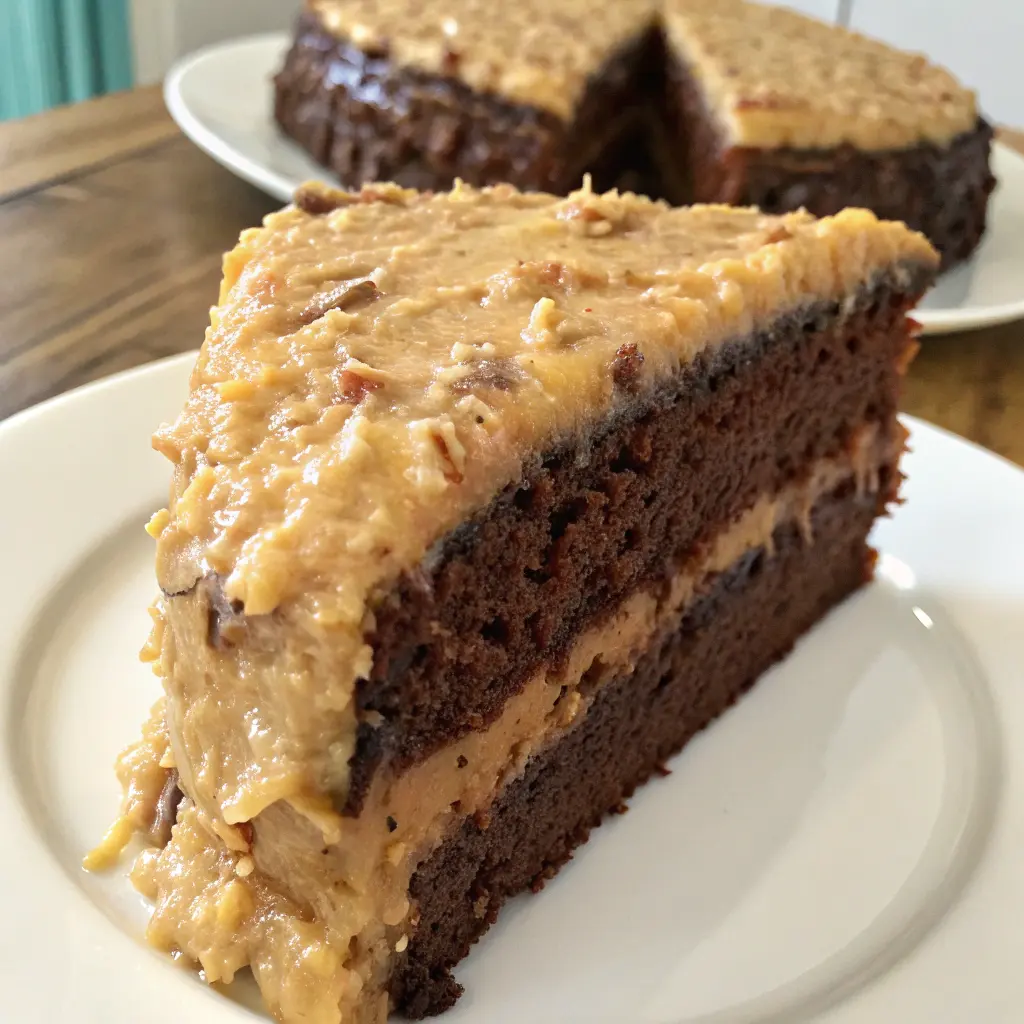 Original German Chocolate Cake Recipe 1957 with coconut-pecan frosting
