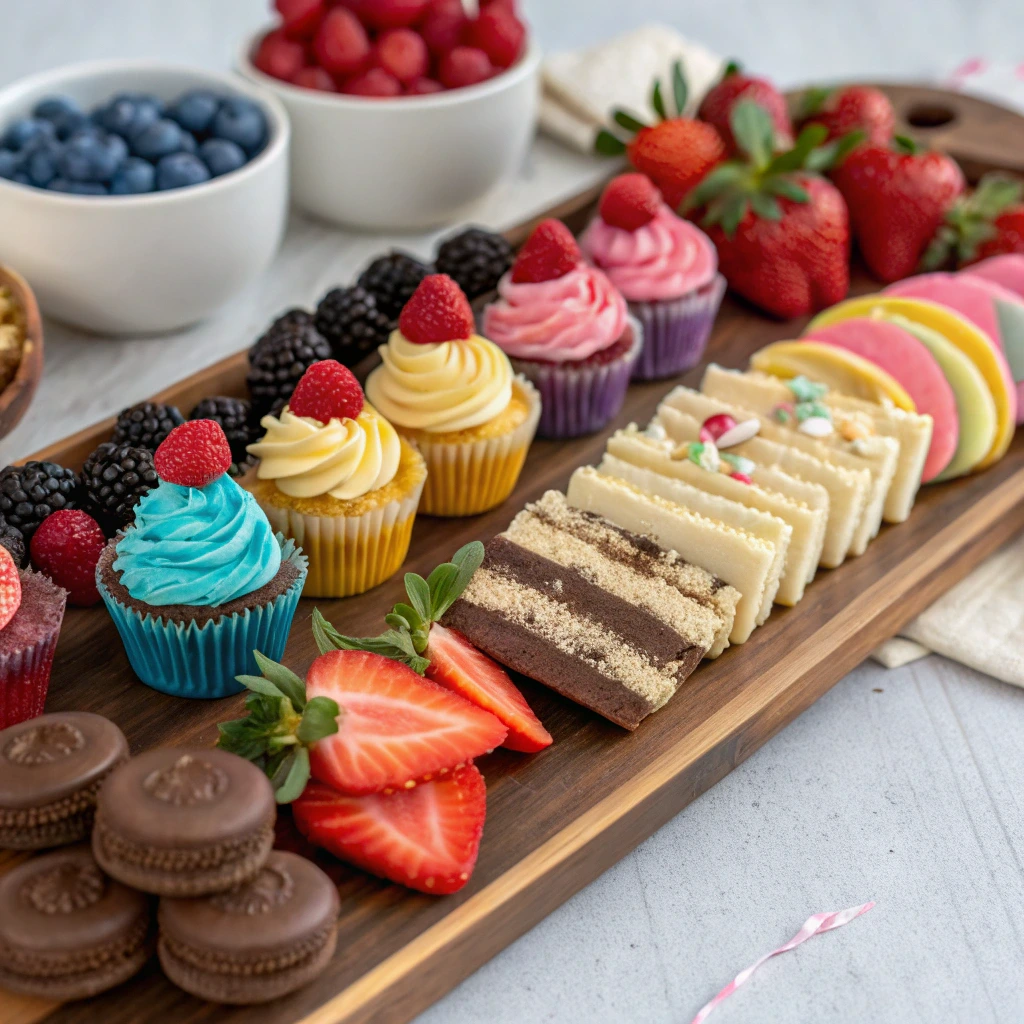 dessert charcuterie board with sweets