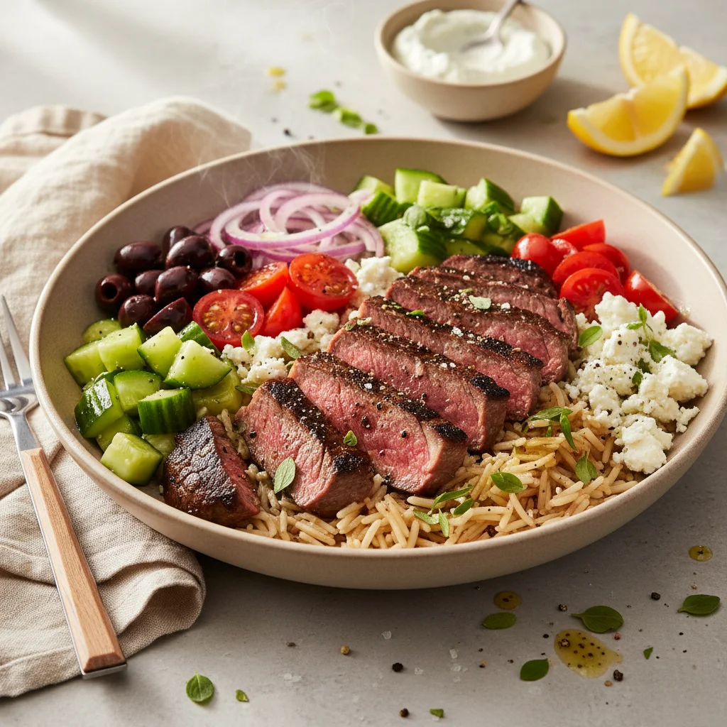 mediterranean steak rice bowls 2 - Mediterranean Steak Rice Bowls (Fresh, Hearty & Protein-Packed)