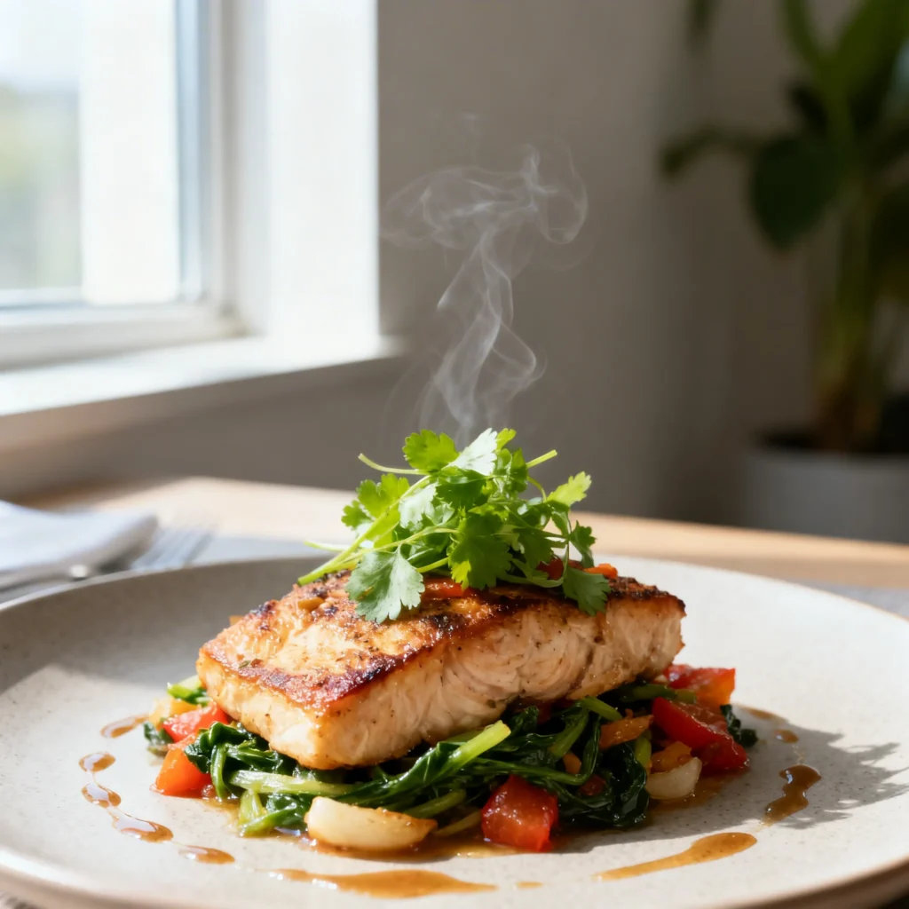 creation 2497551031 - Easy Weeknight Dinner: Grilled Salmon on Sautéed Greens
