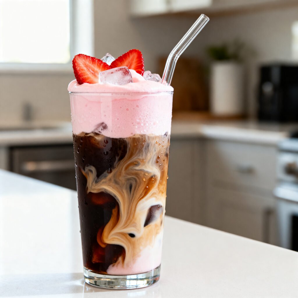 seedream 4 high res fal a Vertical Pinterest s - Strawberry Cold Foam Iced Coffee: A Pretty Café-Style Drink You Can Make at Home
